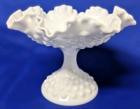 Vintage Unsigned Fenton Hobnail Ruffled Milk Glass Pedestal Dish | 7" Diameter x 5.75" Tall