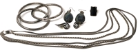 Assorted Dark Metal Jewelry: 925 Sterling Silver Ring (Size 6), Triple Bangle (2.5" Diameter), 2 Pairs Earrings (1 Made with Old Spoons) & 29" Long Triple-Strand Necklace