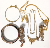 Assorted Native & East Indian-Themed Jewelry: Bangle 2.5"D, Bracelet 2.5"D, 2 Pairs Earrings & 2 Necklaces 16" - 19" Long