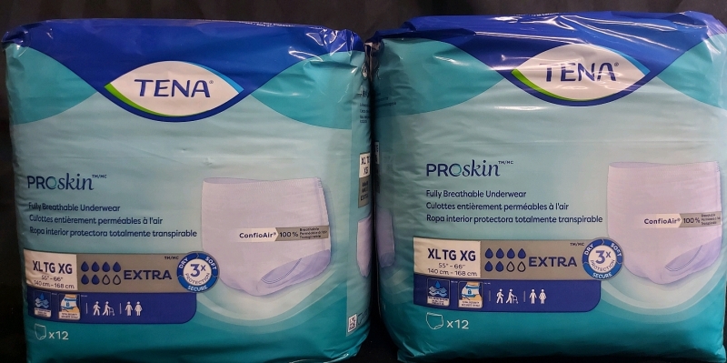 2 New Packs Size XL (55" - 66" Waist) TENA ProSkin Fully Breathable Disposable Underwear (12 Underwear per Pack, 24 Total) | Retails for $75+ for 2