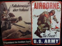 2 Metal Decorating Signs Airborne US Army And Fallschirmjager Uber Holland 8"x12" Great Pre Owned Condition