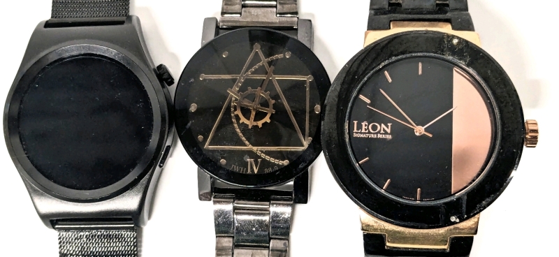 3 Assorted Men's Watches : Léon Signature Series (No. 0027-1000), Smart Watch (no cable) + (As-Is)