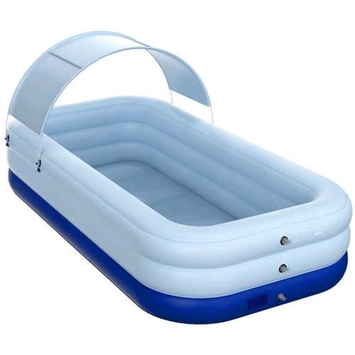 New Auto Inflating The Family Swimming Pool With Partial Sun Shade Cover 103"x63"x27". Stock photo used