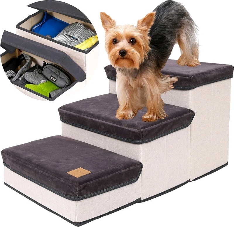 New Lukee Fabric Folding 3 Step Pet Stair/ Storage For Small Dogs ( 60 x 35 x 30 cm )