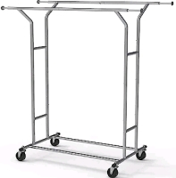 New - SimpleHouseware Heavy Duty Double Rail Clothing Garment Rack, Chrome