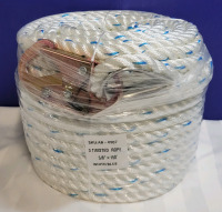 New - Polyester 3 Twisted Rope with Snap Hook . Measures 5/8" &times; 150 feet