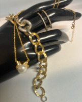 925 Sterling Silver Gold Wash CZ Bracelet Ring Cat Pearl Necklace