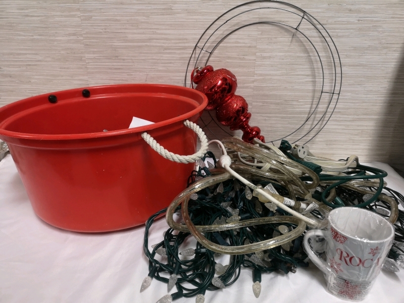 Great Christmas Decor Lot - Lights (Working) + Extension Cords + Storage Tote