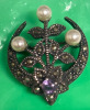 925 HBC Amethyst Marcacite Brooch
