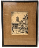 Signed Vintage Framed Lithograph of Rotterdam| 9.25" x 11.74"