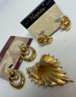 CORO Curled Dimentional Brooch 2 Signed Napier Earrings