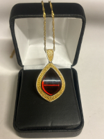 925 Sterling Silver Gold Wash Red Teardrop Stone Signed Chain