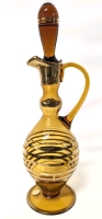 Vintage Mid Century Modern Amber Glass & Gold Decanter with Stopper | Made in Romania | 13.5" Tall