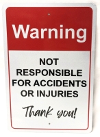 New "Warning: Not Responsible for Accidents..." Metal Sign | 7.8" x 11.5"