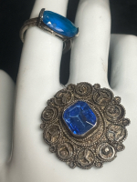 Sterling Vintage Blue Bezel Stone Brooch Blue stone Ring