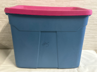Rugged Tote Blue 18 Gallon 68.1L Tote With Mismatched Pink Rubbermaid Roughneck Lid Pre-owned