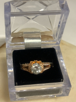 925 Gold Over Sterling Silver VZ Solitaire Ring