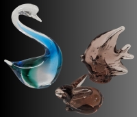 3 Vintage Figural Art Glass Paperweights | Swan, Bunny & Tropical Fish | 2" - 5.2" Tall