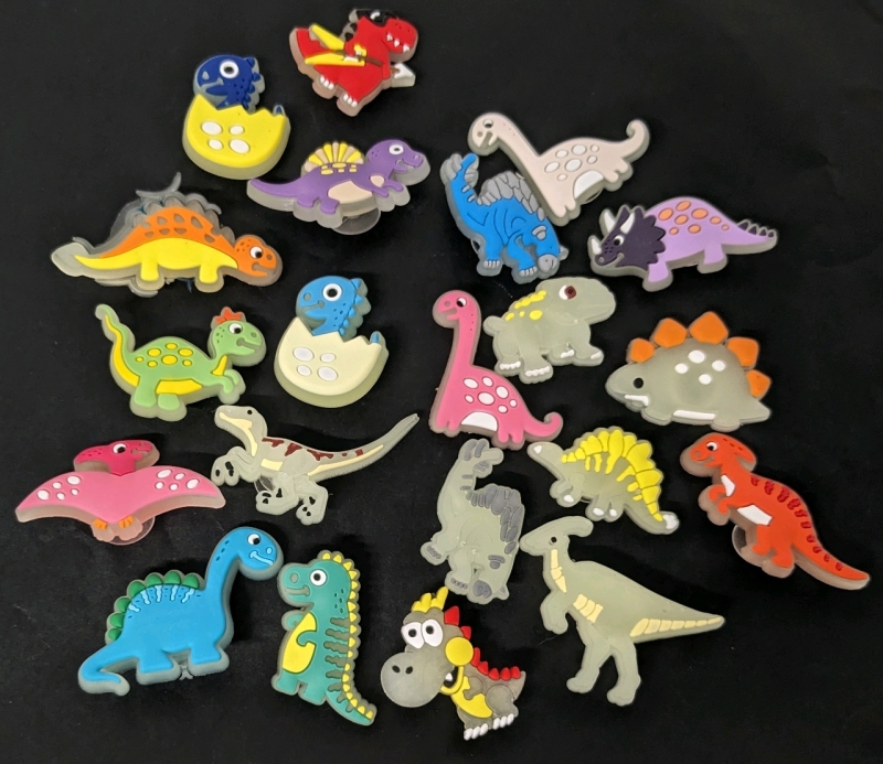 21 New Glow-in-the Dark Cartoon Dinosaur Crocs Shoe Charms | Around 1" Tall