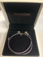 PANDORA 925 Leather Double wrap Bracelet Boxrd