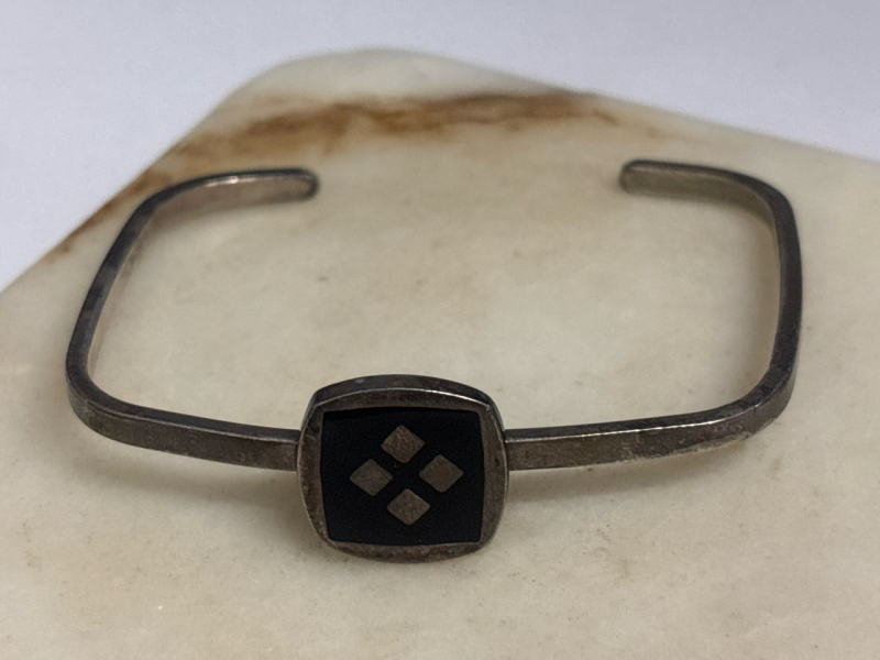 Vintage 925 Sterling Silver Square Cuff Bracelet with Inlay