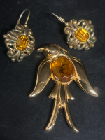 CORO Pegasus Bird in Flight Topaz Rhinestone with Earrings