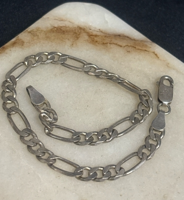 925 Sterling Silver Figaro Bracelet Stamped