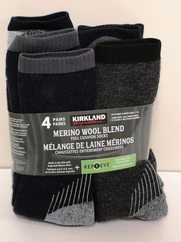 4 New Kirkland Merino Wool Blend Socks Men's Shoe Size 7-13