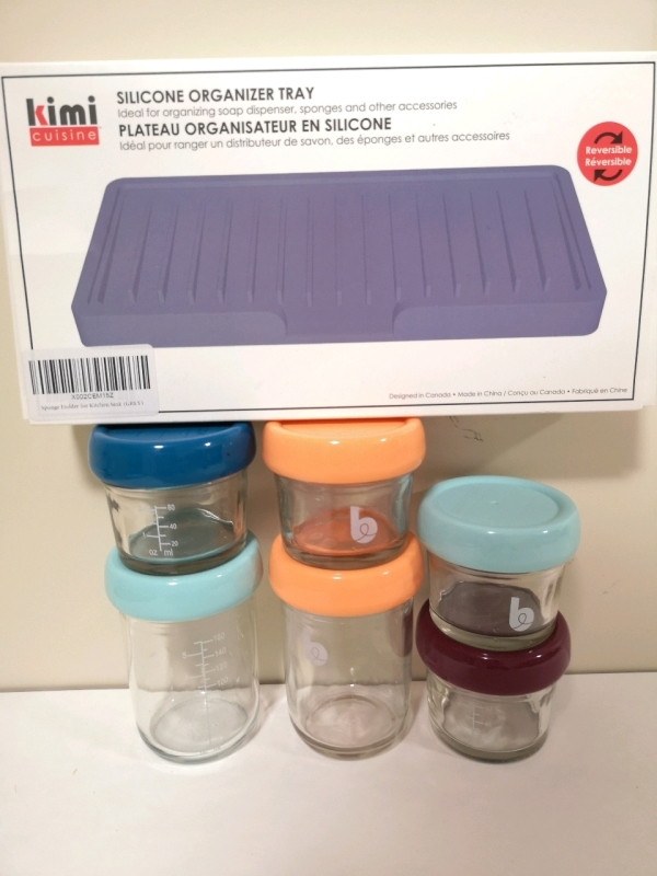 New Silicone Organizer Soap Tray & 6 AS New Glass Jars