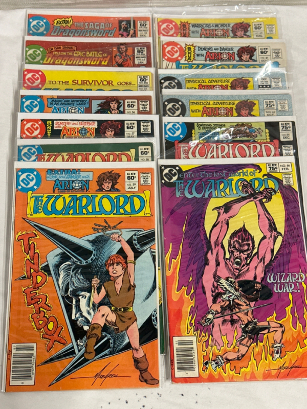 13 The Warlord DC Comics Issue #52, 53, 54, 56, 57, 58, 59, 60, 61, 62, 62, 64 & 66 Bronze Age Vintage Bag and Boarded