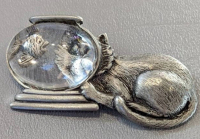 Vintage JJ Jonette Cat Looking Through Lucite Fishbowl Brooch