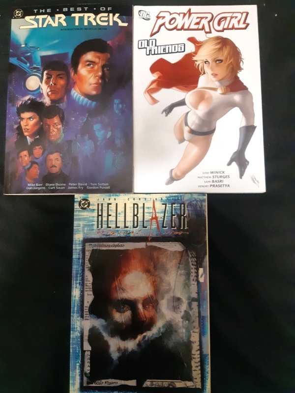 3 DC Paperback Comics, 2 Vintage And 1 First Printing, Includes; Star Trek: The Best Of, Power Girl: Old Friends, Hellblazer: Original Sins