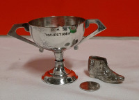 Vintage RMS .Mauretania Trophy Cup Cunard Line Circa 1906-1934 and a Silverplate Boot Match Holder