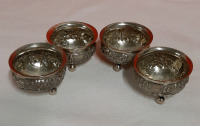 Antique 4 Silverplate Open Salts with Relief Egyptian Scene 1.25" tall