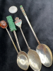 Four Sterling Spoons Enamel Amber Jade - 3