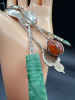 Four Sterling Spoons Enamel Amber Jade - 5