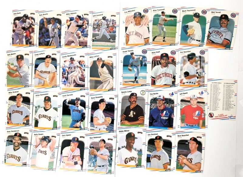 29 Vintage 1988 Fleer MLB Baseball Trading Cards + Checklist