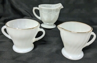 Vintage FIRE KING Anchor Hocking Milk Glass Open Sugar Bowl & 2 Creamers (3" - 3.25" Tall)