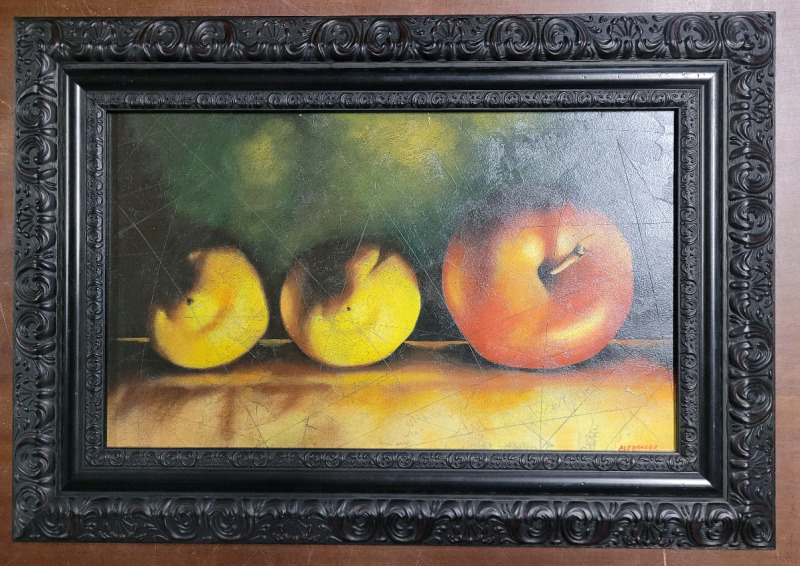 Home Decor Framed Textured Fruit Art on Board . Artist Signed ALEXANDER . Measures 29"×20"