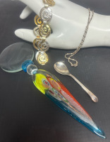 Murano Glass Magnifying Glass Sterling Chain Salt Spoon Bracelet