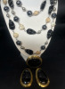 Vintage Black Brooch Modern Wrapped Cream Black Necklace