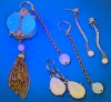 Vintage Park Lane Golden Rhinestone & Moonstone Jelly Belly Charm Pendant (3.5" Long) with3 Pairs of Earrings - 2