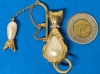 Vintage Gold-Tone Articulated Jelly Belly Fishing Cat Pendant (2.5" Long), Large Statement Clip-On Earrings & Bracelet - 2