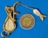 Vintage Gold-Tone Articulated Jelly Belly Fishing Cat Pendant (2.5" Long), Large Statement Clip-On Earrings & Bracelet - 3