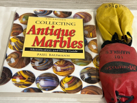 2 Bags of Vintage Marbles and Collecting Antique Marbles 4th Edition Identification and Price Guide Book