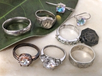 Assorted Rings, Earrings & Pin, 4 Pieces Stamped Sterling | Ring Sizes: 6, 6.5, 7, 10