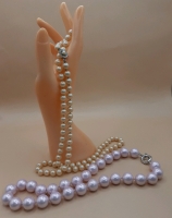 Vintage Pearl's with Pearl Mounted in Clasp, Pink Pearl Necklace with Toggle Clasp, Pearl's are Knotted