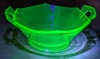 Vintage Uranium Glass Handled Candy Dish | 6.75" x 6" x 2.25" Tall