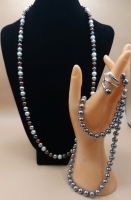 Vintage Faux Pearls to Wrap Around Your Neck & Finger, Gray Pearl's with Magnetic Closure, Size 5 1/2 Gray & White Pearl Ring, Necklace with 4 Different Colours & a Lobster Clasp