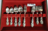 Oneida Rogers Baroque Rose Silverplate Silverware Set in Wood Case . 63pc. Set , Appears Complete - 2